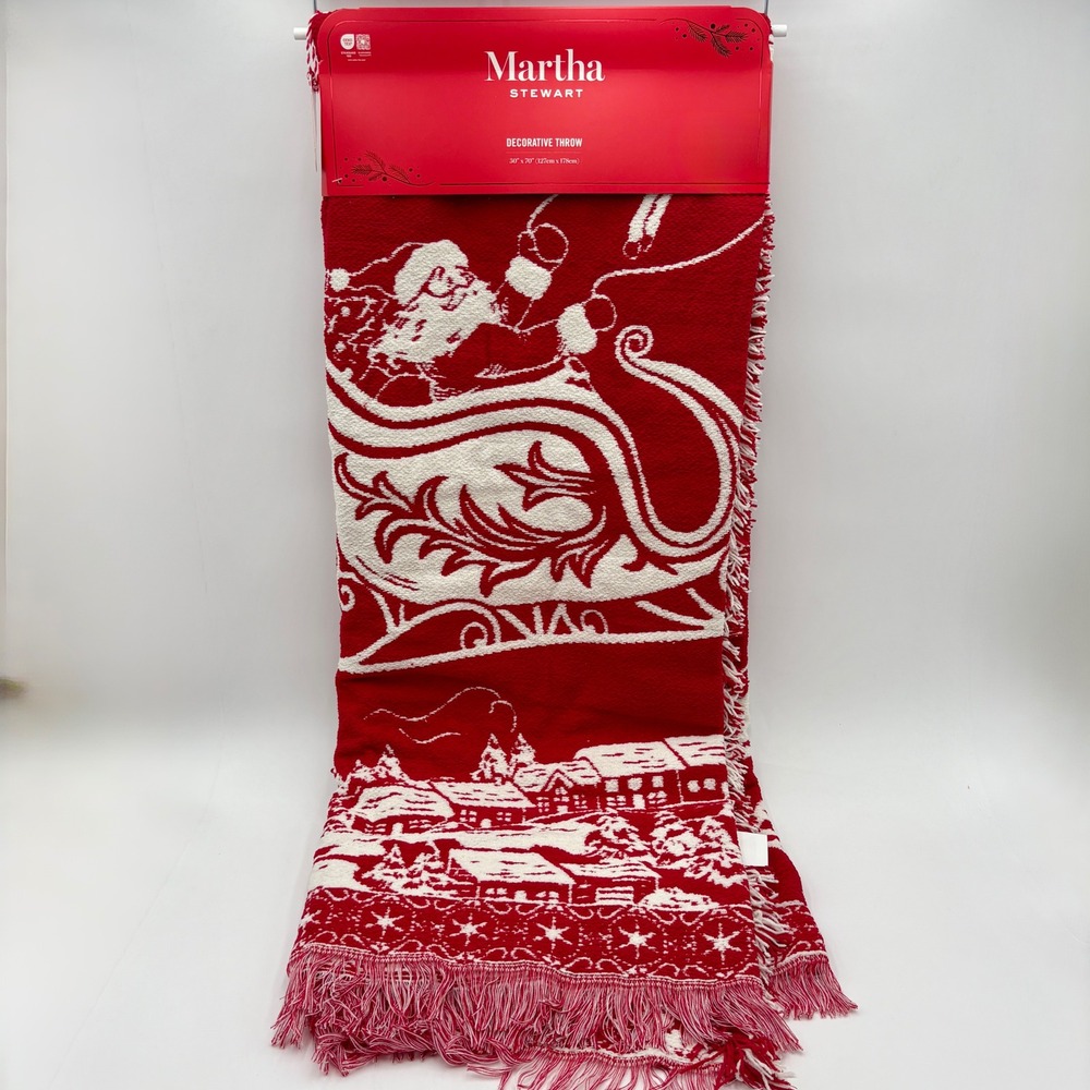 Martha‎ Stewart Christmas Santa Sleigh Decorative Throw Blanket